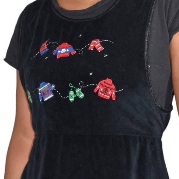 Vintage Christmas Dress Velour Pinafore Bib Overall Jumper Plush Holiday Size XL - Picture 2 of 13